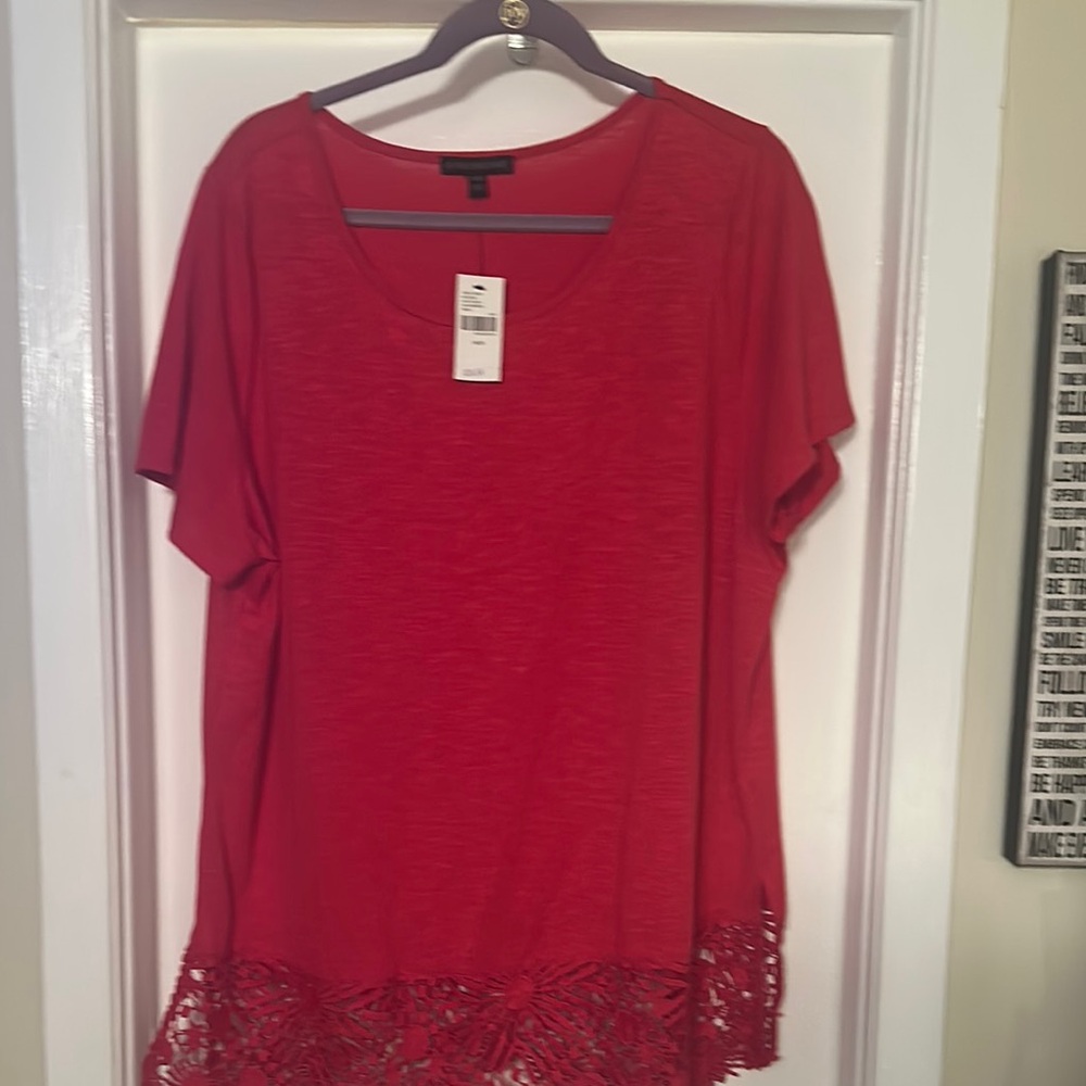 Red Lace Hem Women's Top, Lane Bryant, size 20